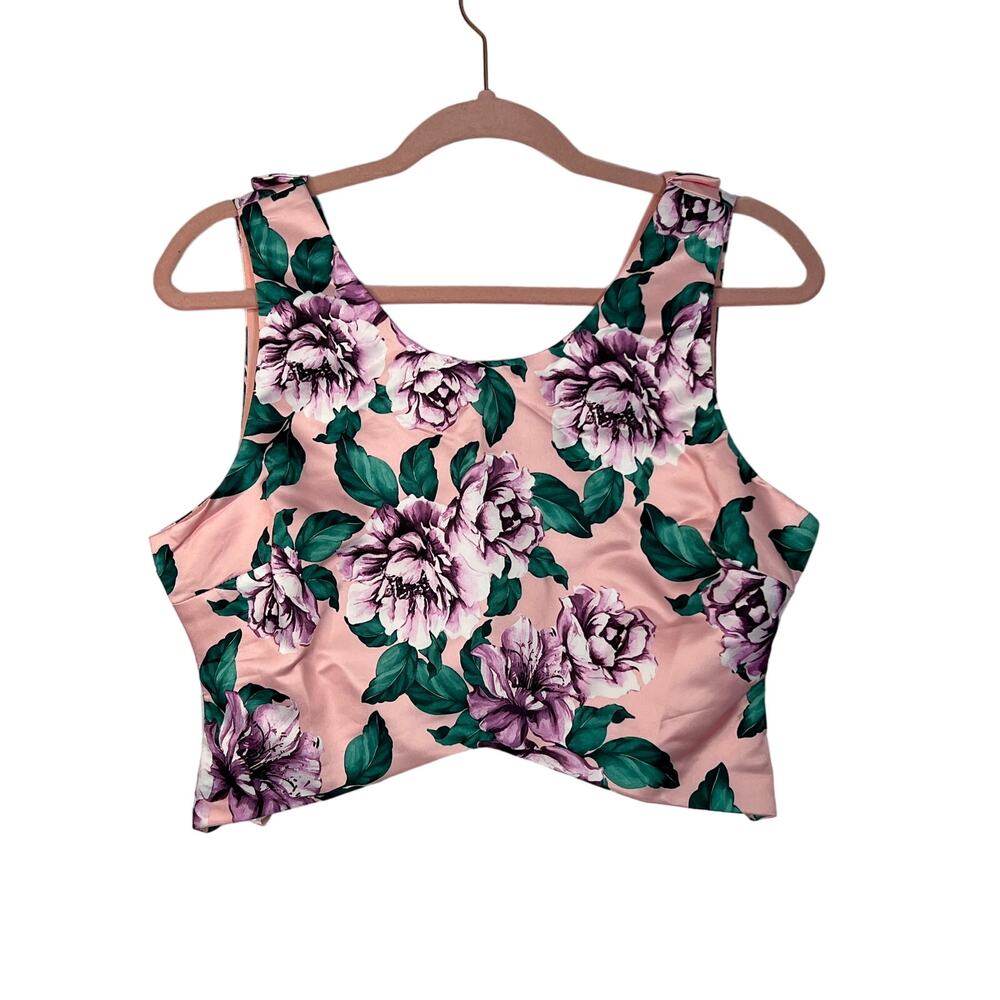 NWT Virgin Only Jeans Pink Floral Silky Sleeveless Back Zipper Crop Top Size M